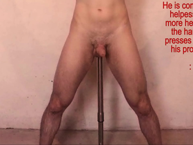 Restrained straight guy moaning edged with anal probe on his prostate